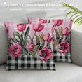 thumbnail image 3 of Creowell Spring Pink Tulips Pillow Covers, Buffalo Plaid Black White Decorations Outdoor Throw Pillow Covers, Square Pillowcases for Patio Sofa Couch Bedroom Decorative 24x24in, 3 of 5