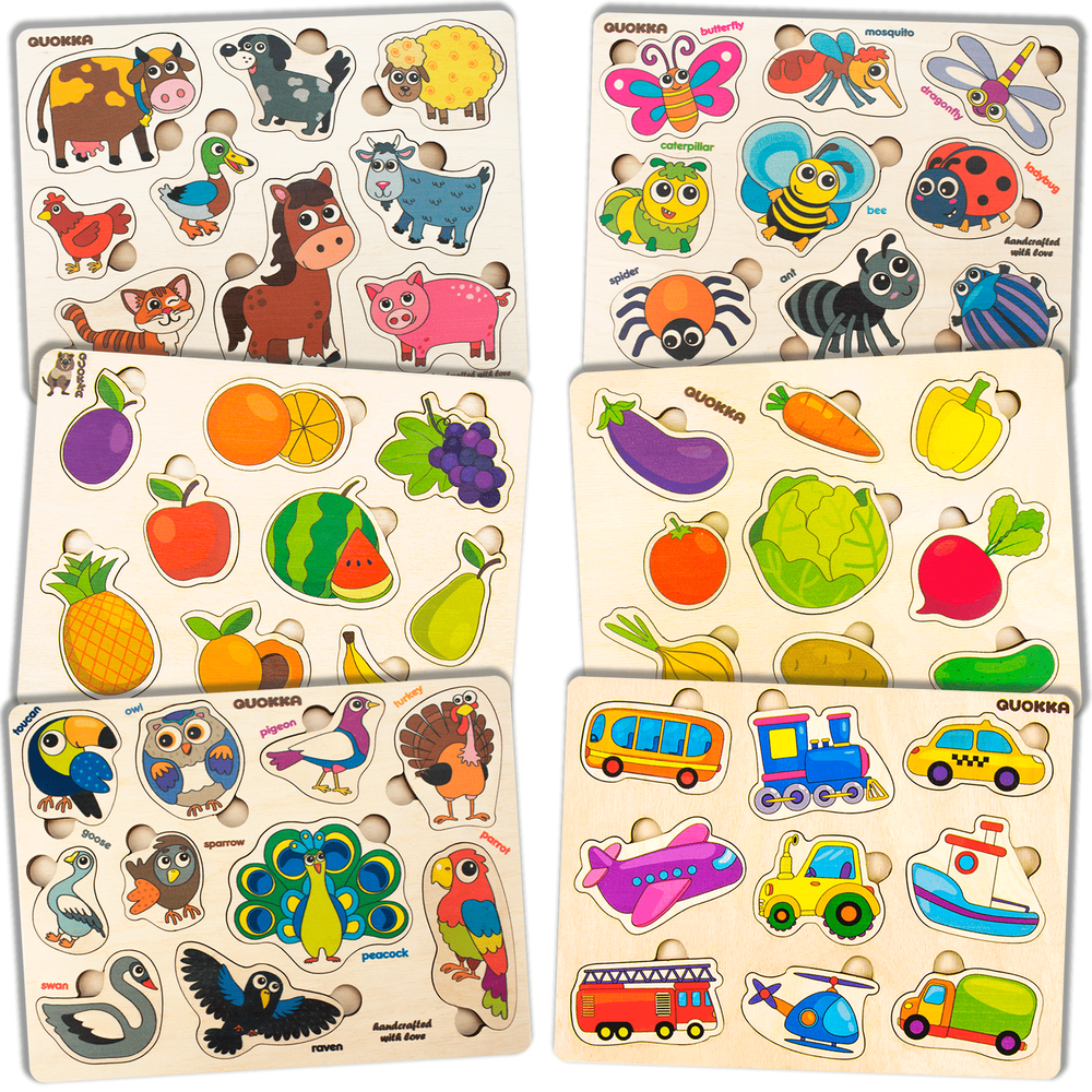 Quokka Wooden Puzzles for Toddlers 1 2 3 Year Olds, 6 Pack Puzzles