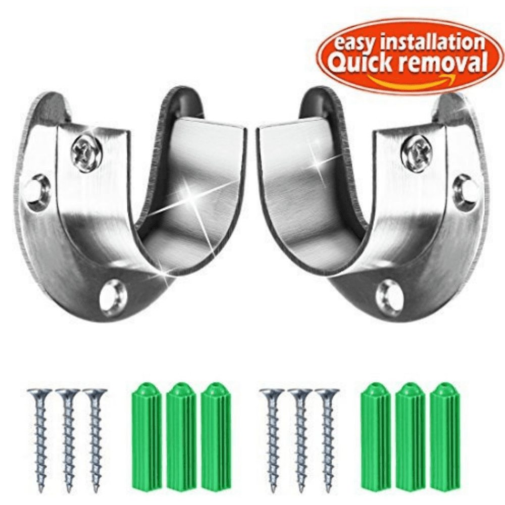 Details about   Stainless Steel Closet Rod Holder Shower Curtain Tension Sockets Flange S Silver