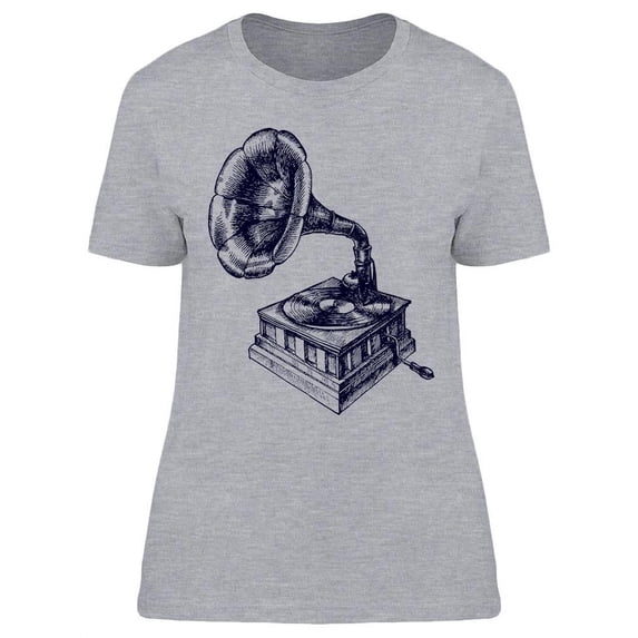Vintage Gramophone Graphic T-Shirt Women -Image by Shutterstock, Female XX-Large