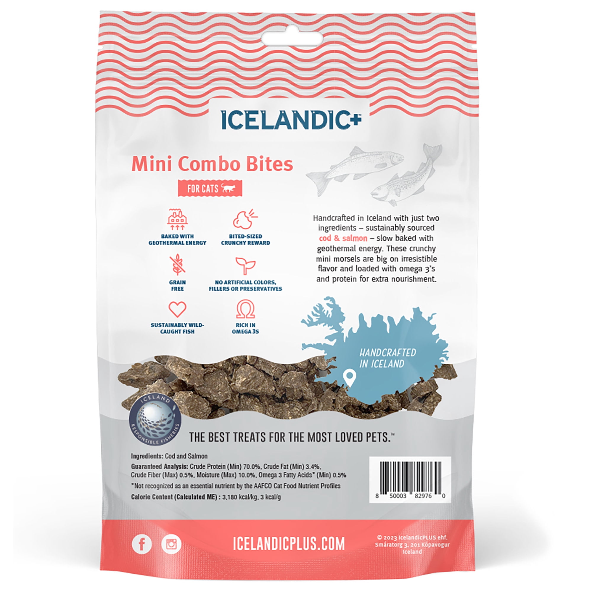 Icelandic+ Mini Combo Bites: Cod & Salmon - 1.7oz Bag - Cat Treats, .25" Crunchy Bites, 2 Ingredient Natural Pet Snacks, No Fillers, Wild-Caught Fish