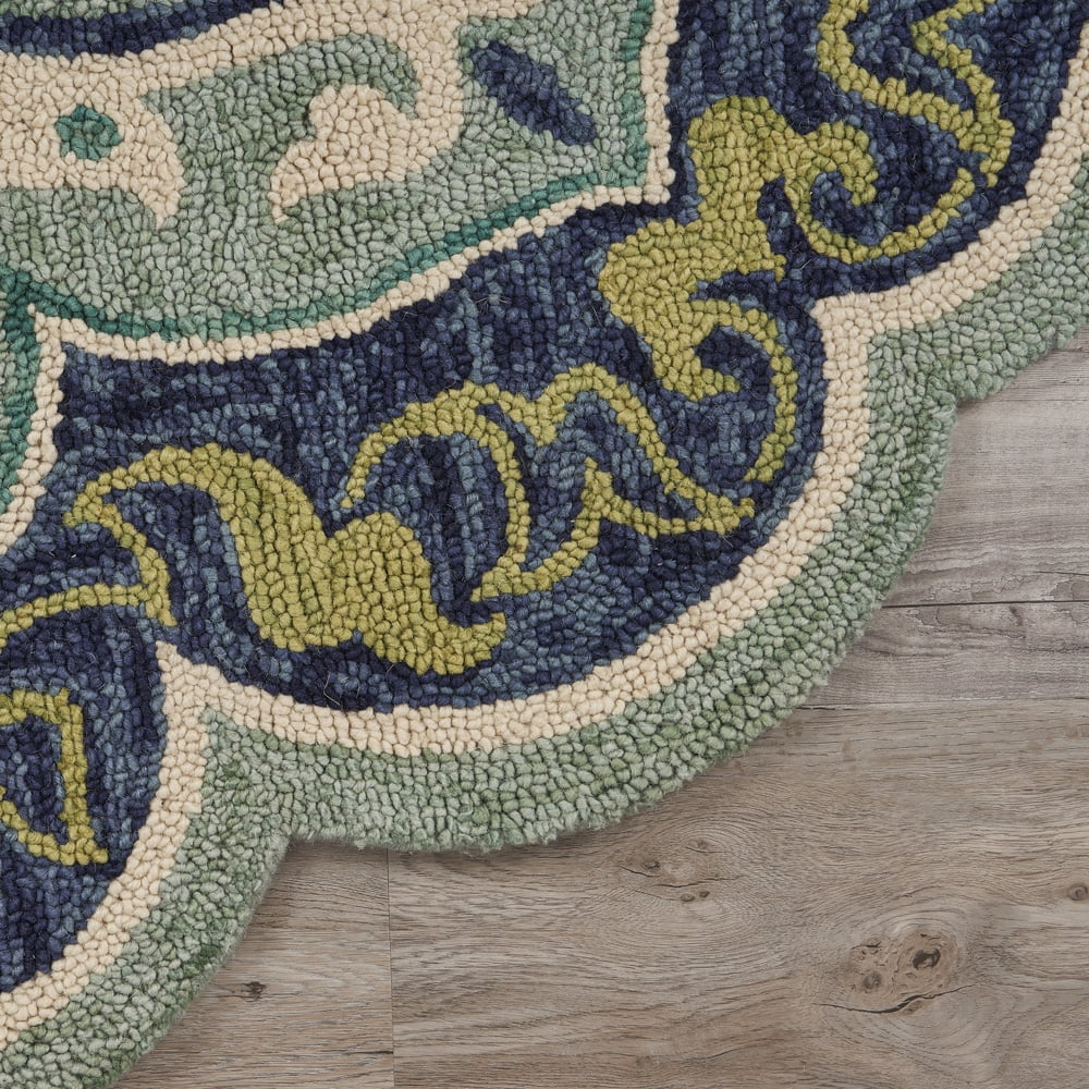 Ox Bay Eloise 6' Round Teal Floral Medallion Indoor Area Rug