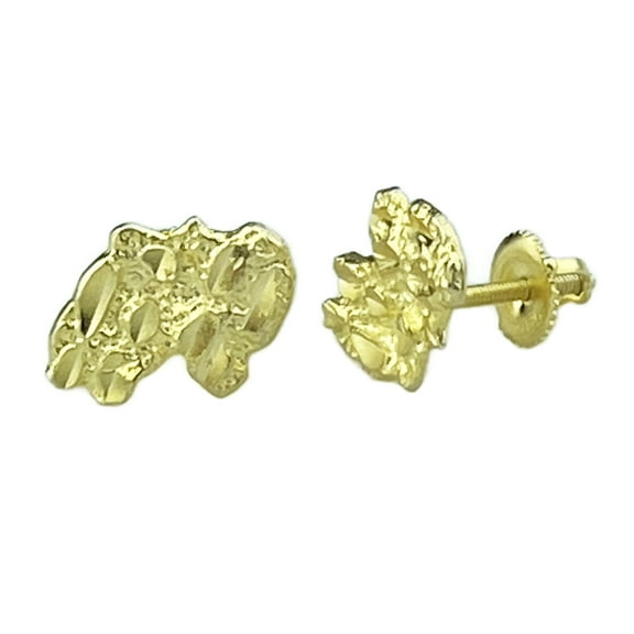 14k Gold Plated Nugget Earrings Solid 925 Sterling Silver Diamond Cut Screw Back 14MM