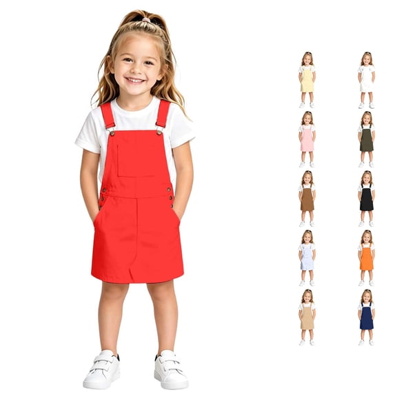 JAJAHO Girls Summer Clothes Overall Dress For Kids Girl Casual Loose Fit Adjustable Straps Mini Pinafore Dresses With Pockets 4-13Y Cute Dresses