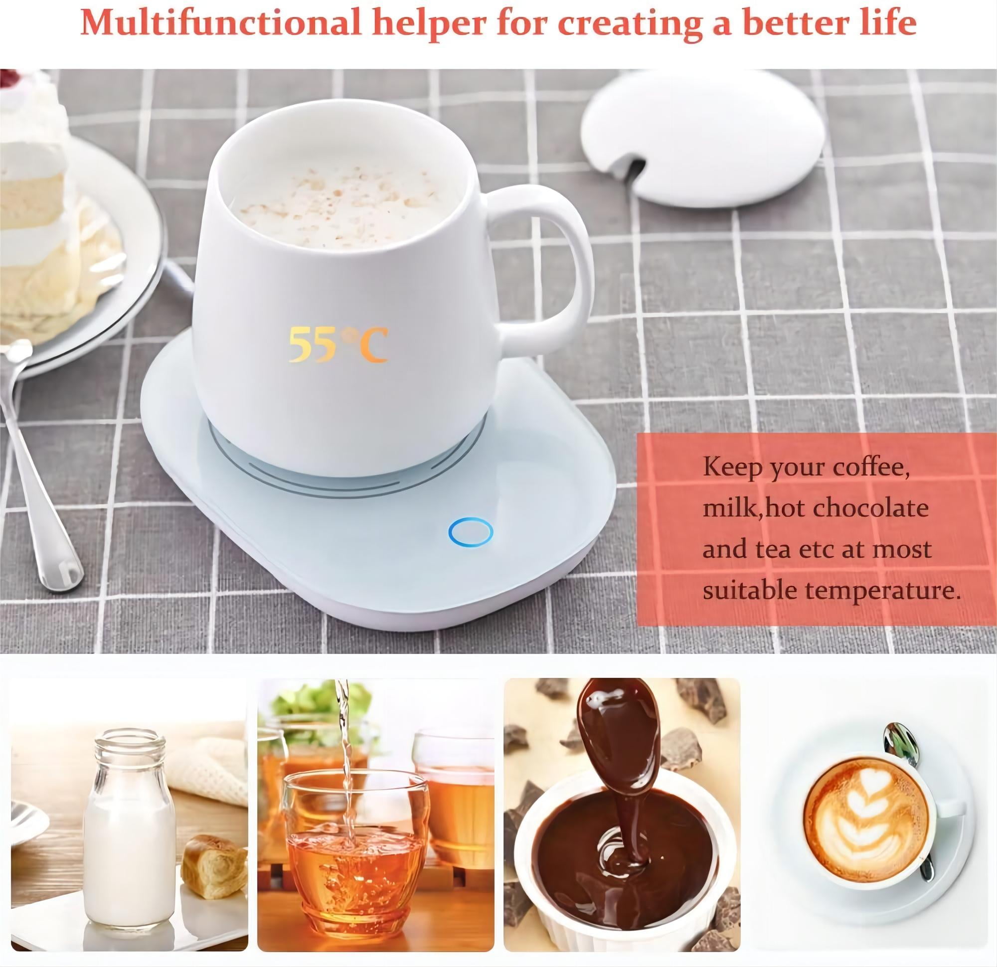 Hayy Coffee Mug Warmer with (Ceramic) Cup (USB Cable) & Cup Warmer Set for Desk with Gravity Sensing Auto Shut Off Heating Plate for Home Office Milk Tea