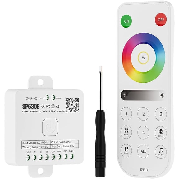 SP630E Bluetooth Controllers 4 Zones 2.4GHz RF RB3 Remote Kit Support FCOB COB SMD PWM or SPI RGB RGBW LED Strip WS2811 WS2812B WS2814 WS2815 SK6812 IC etc DC5V DC12V DC24V$$Electrical