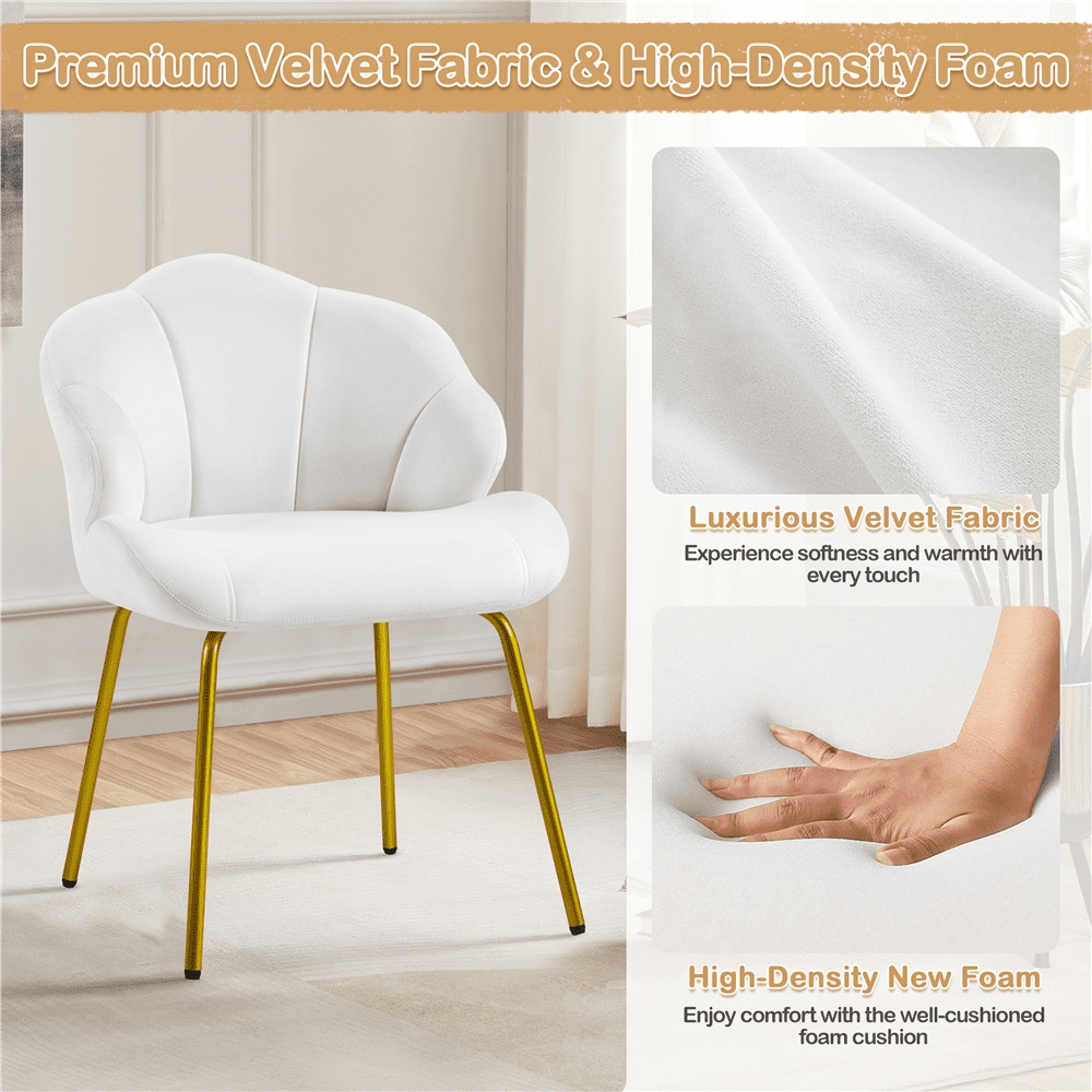 Renwick Modern Velvet Accent Chair with Golden Metal Legs for Living Room, White