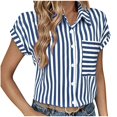 thumbnail image 2 of iHengLiXing Plus Size Spring Tops for Women 2025 Dressy Casual Women's Casual Printed Button Short Sleeve-Neck Blue L, 2 of 7