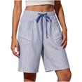 thumbnail image 2 of Sokhug Womens Striped Bermuda Shorts High Waist Drawstring Elastic Waist with Pockets Soft Lightweight Summer Outdoor Shorts, 2 of 6
