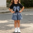 thumbnail image 5 of YHAJDS Girl 2 Piece Summer Outfits Bow Short Sleeve Crewneck Tee Elastic Waist Jeans Shorts Set, 5 of 7