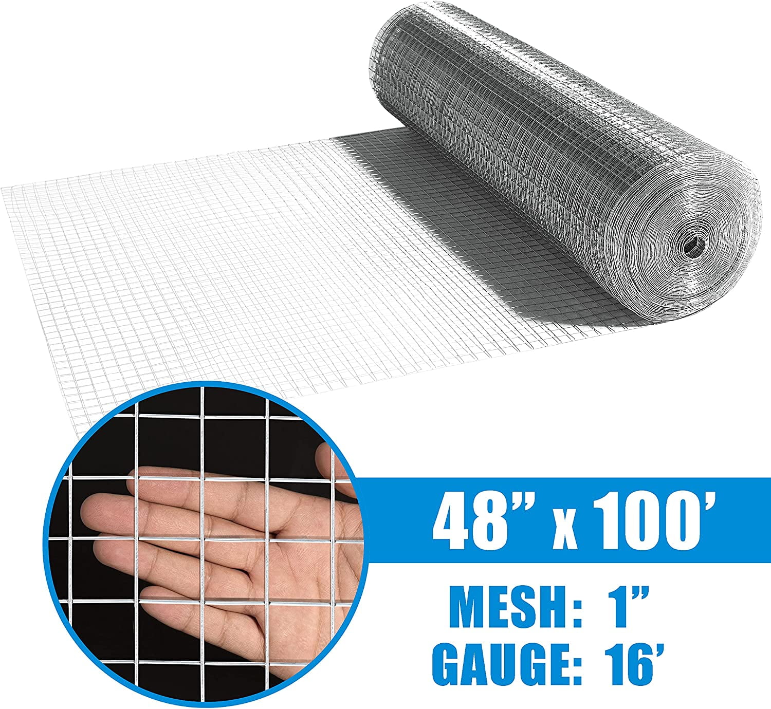 Fencer Wire 48-Inch x 100 ft. Hardware Cloth, 16 Gauge Hot Dipped Galvanized Wire Mesh Roll, 1-Inch Grid Chicken Wire Fence, Welded Wire Fencing, Concrete Wire Mesh