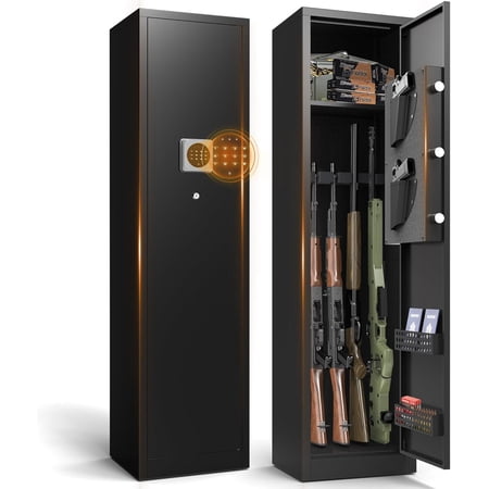 Gun Safe 3-5 Digital Gun Cabinet for Rifle and Pistol with Removable Shelf Rifle Safes with Alarm System Mute Mode Quick Access Shotgun Safe for Home Assembly Required 54.33″H