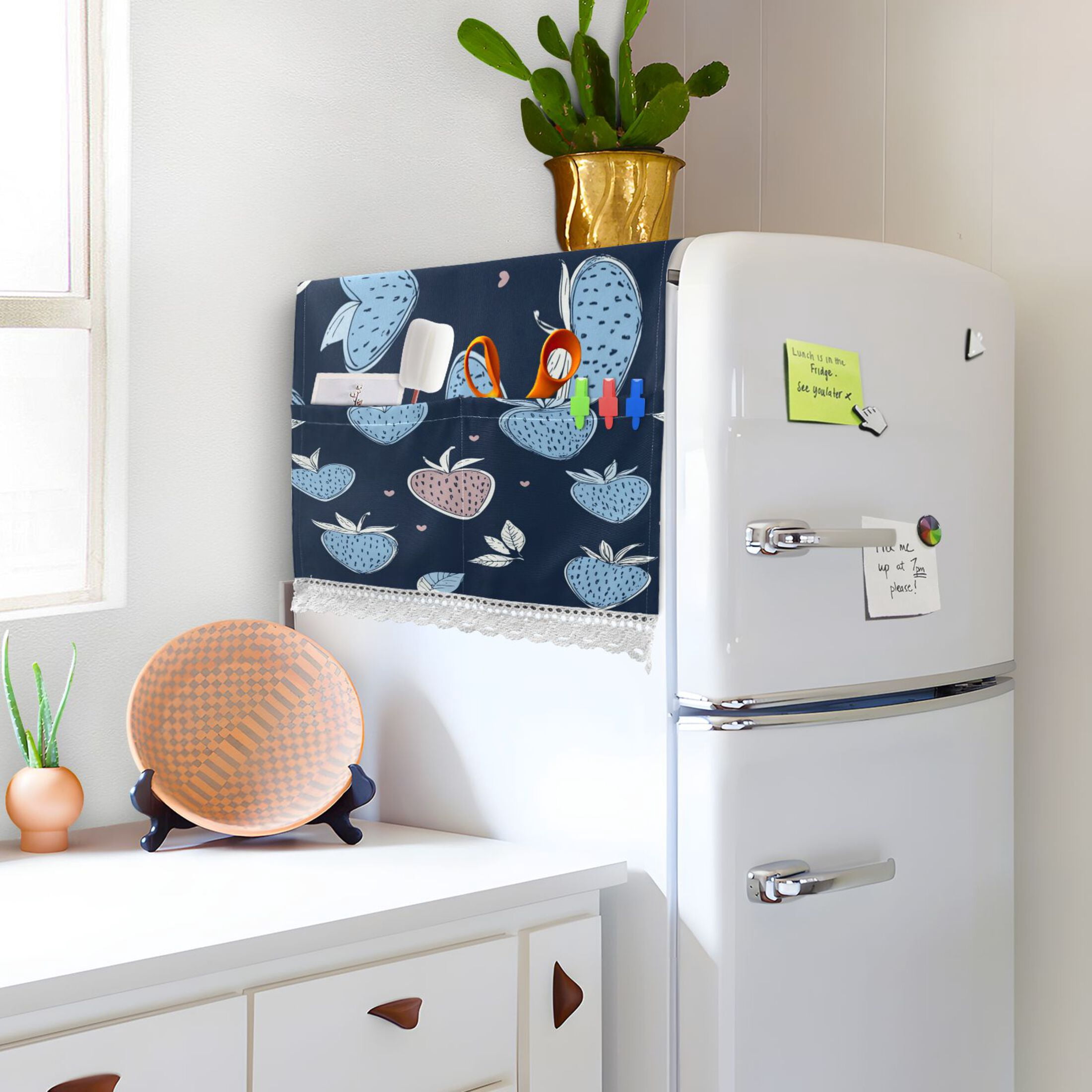 WOBOGO Blue Strawberry Pattern Washing Machine Cloth Dryer Refrigerator Top Cover Protective Non-Slip Mat For Kitchen Laundry