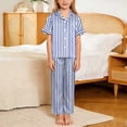 thumbnail image 2 of OGLCCG Girls 3 Piece Pajama Sets Button Down Short Sleeve Top Shorts & Long Pants Striped Sleepwear Lounge Sets Nighty For Teens 5-14 Years, 2 of 8