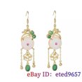 thumbnail image 2 of EOEMY White Jade Flower Earrings Women Natural Jewelry Gemstone 925 Silver, 2 of 6