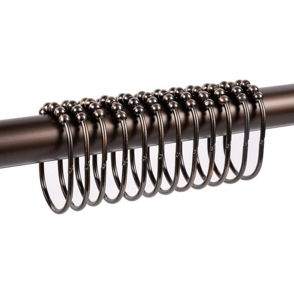 Shower Curtain Rings for Bathroom, Decorative Polished Oil Rubbed Bronze Finish, Easy Glide Rollers, 100% Rustproof Home Fashions Shower Curtain Hooks Set of 12