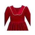 thumbnail image 4 of Girls Dress Red Christmas Pearl Collar Velvet Long Sleeve Pageant Party 7 Years, 4 of 6