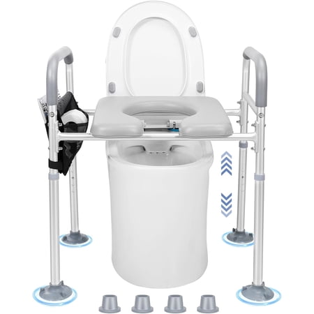 Adjustable Raised Toilet Seat with Handles - Elevated Toilet Seat Riser, Padded Handicap Toilet Seat with Storage Pouch, Toilet Seat Risers for Seniors, Pregnant and Handicap
