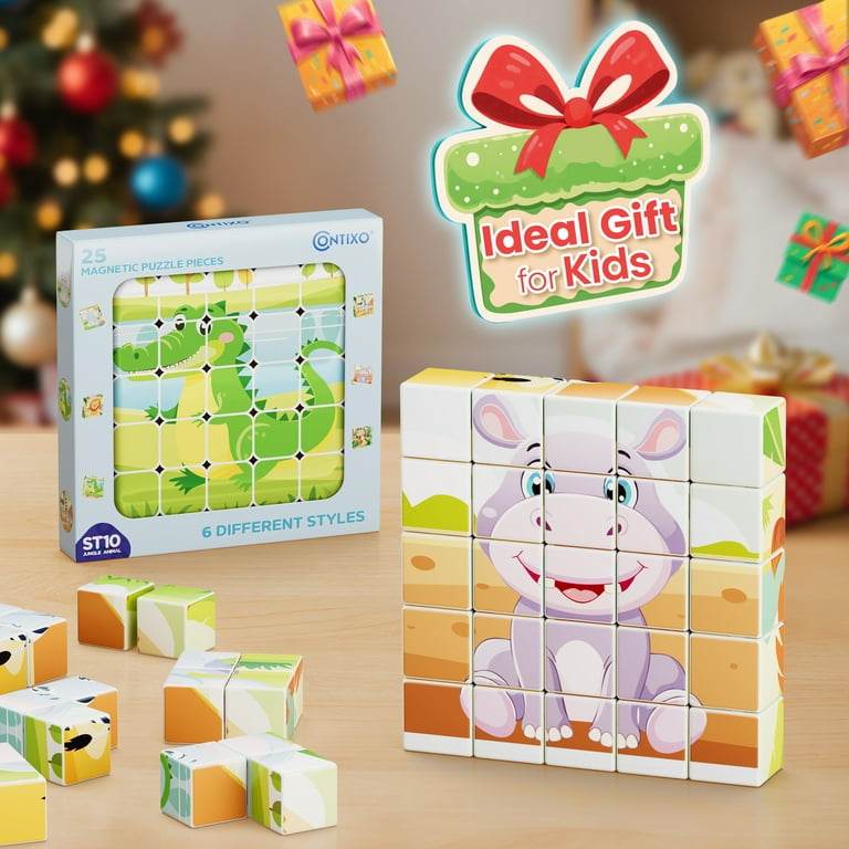 Contixo Magnetic Building Blocks Set, 6 Jungle Animal Scenes