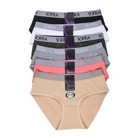 

247 Frenzy Women s Essentials Sofra PACK OF 6 Cotton Blend Lace Trim Bikini Panty Extended Seams