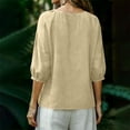 thumbnail image 4 of Comdrip Gauze Shirts for Women Linen Shirts for Women Vacation Travel Button Down 3/4 Length Sleeve Womens Tops Spring Crew Neck Beach Top Womens Button Down Shirt Beige M, 4 of 5