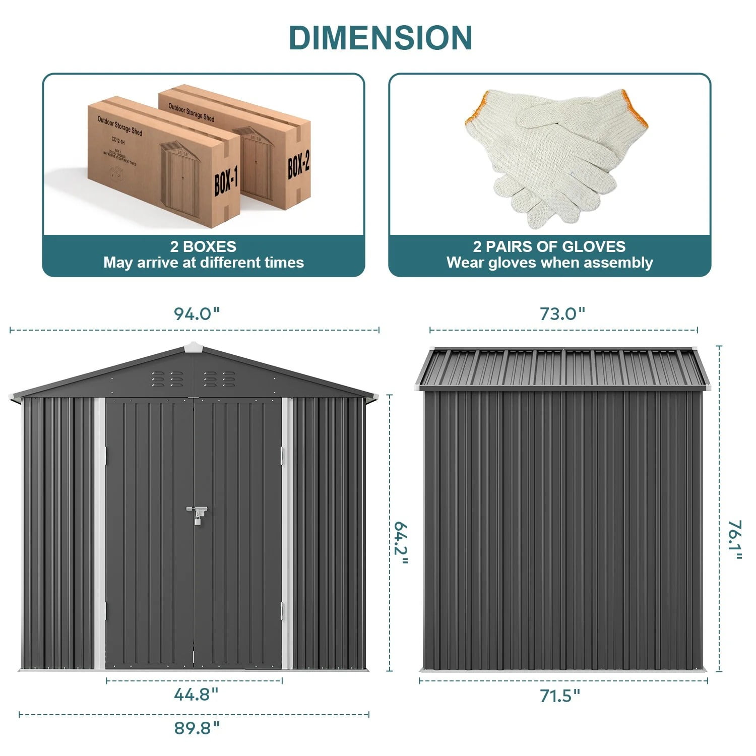 Jolifa 8x6 ft Outdoor Storage Shed, Heavy Duty Galvanized Steel Tool Shed with Lockable Double Doors, Waterproof Metal Garden Shed for Backyard, All Weather Shed for Lawn Equipment & Bike Storage