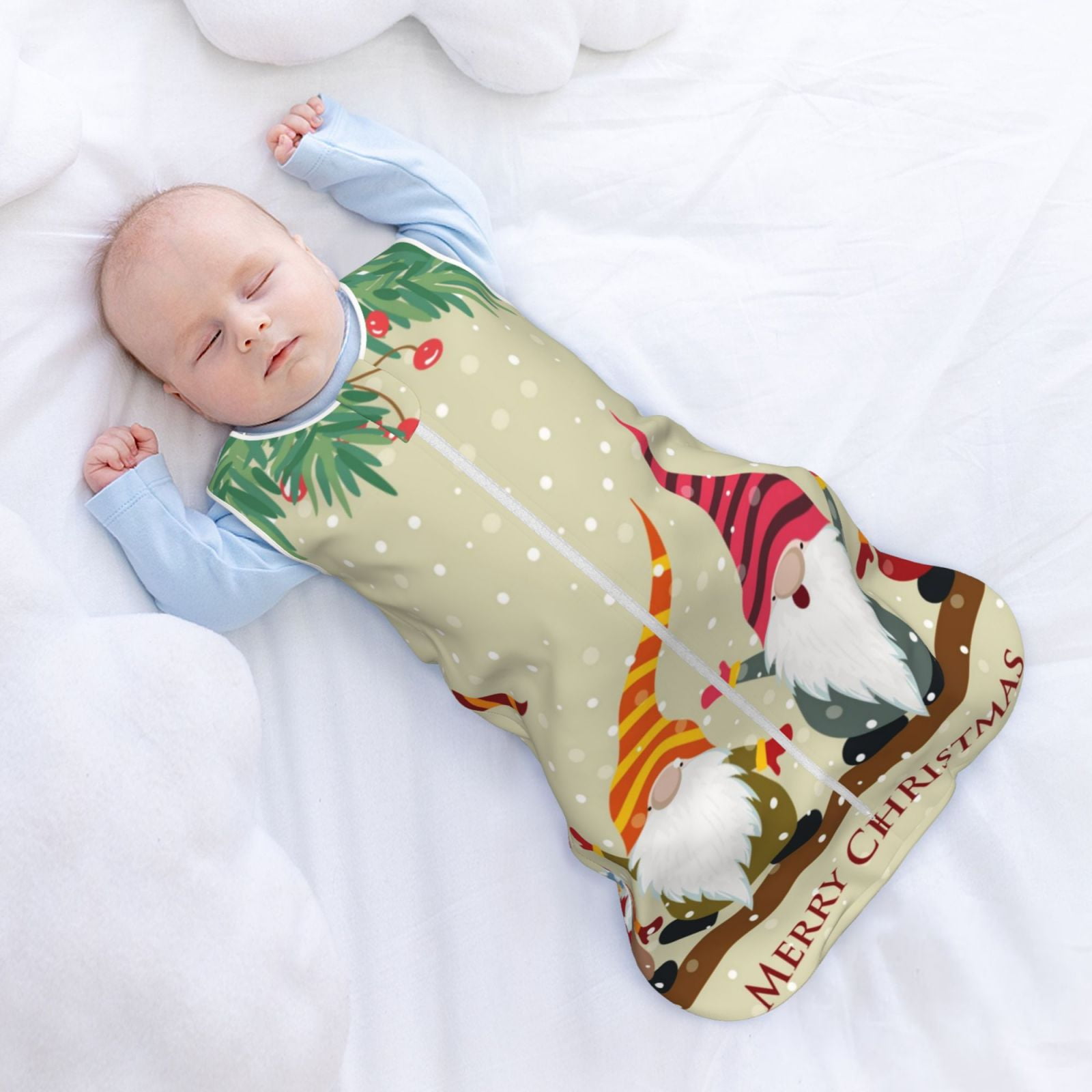 Rateoe Christmas Card With Gnomes Print Cotton Baby Sleep Sack, Baby Sleeping Bag with Two-Way Zipper,Wearable Blanket for Newborn Baby Boys and Girls-Medium