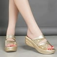 thumbnail image 3 of Modisza Orthopedic Wedge Sandals for Women Fashion Shiny Wide Width Platform Slide Slippers Summer Rubber Sole Beach Shoes Gold 5.5, 3 of 7
