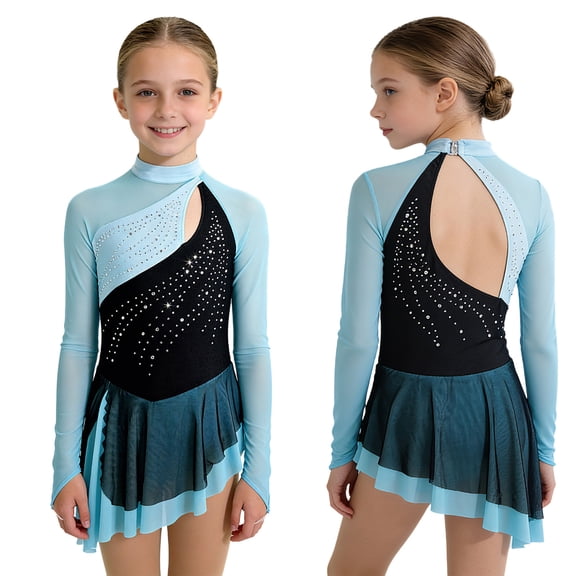 TSSOE Children Girls Figure Ice Skating Dress Gymnastics Lyrical Dance Latin Jazz Competitions Outfit Dancewear Blue 8