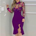 thumbnail image 2 of Lindreshi Plus Size Dresses for Women on Clearance Women Sexy Slit Ruffles Hem Floral Pattern Slimming Long Sleeve Lace Mesh Dress, 2 of 6