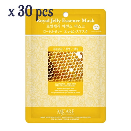 Pack of 30, The Elixir Beauty MJ Korean Cosmetic Full Face Collagen Royal Jelly Essence Mask Pack Sheet for Vitality, Clarity, Mosturizing,