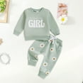 thumbnail image 2 of Caqnni Baby Girl Winter Clothes Fall Outfits Girl Long Sleeve Sweatshirt Casual Pants Toddler Sweatsuit for Girls 6 9 12 18 24 Months，Green，18-24 Months, 2 of 7