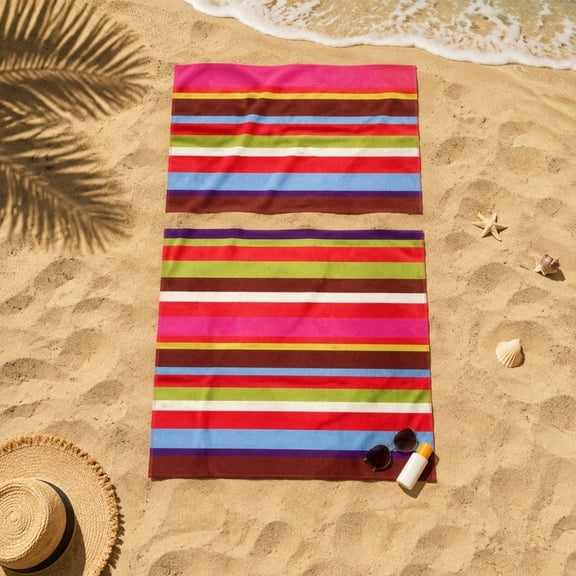 HOZVOMI Striped Beach Towel Fast Dry Microfiber Travel Towel Sand Repellent Lightweight Portable Beach Mat for Swimming Camping Pool Use