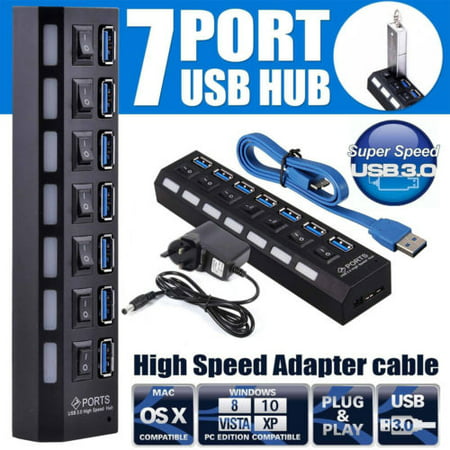 Multi Hi-Speed Seven 7 Port ports USB 3.0 Hub + Cable High (Best 7 Port Usb 3.0 Hub)