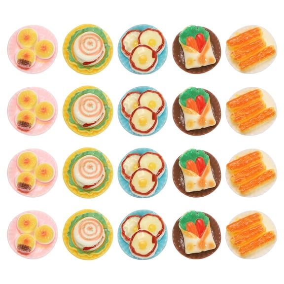 Uxcell Dollhouse Miniature Food, Cute Mixed Breakfast Figures Toys Mini Resin Foods for Pretend Play Kitchen Cooking Game & Doll House Decor (Mixing Colors, 20pcs)