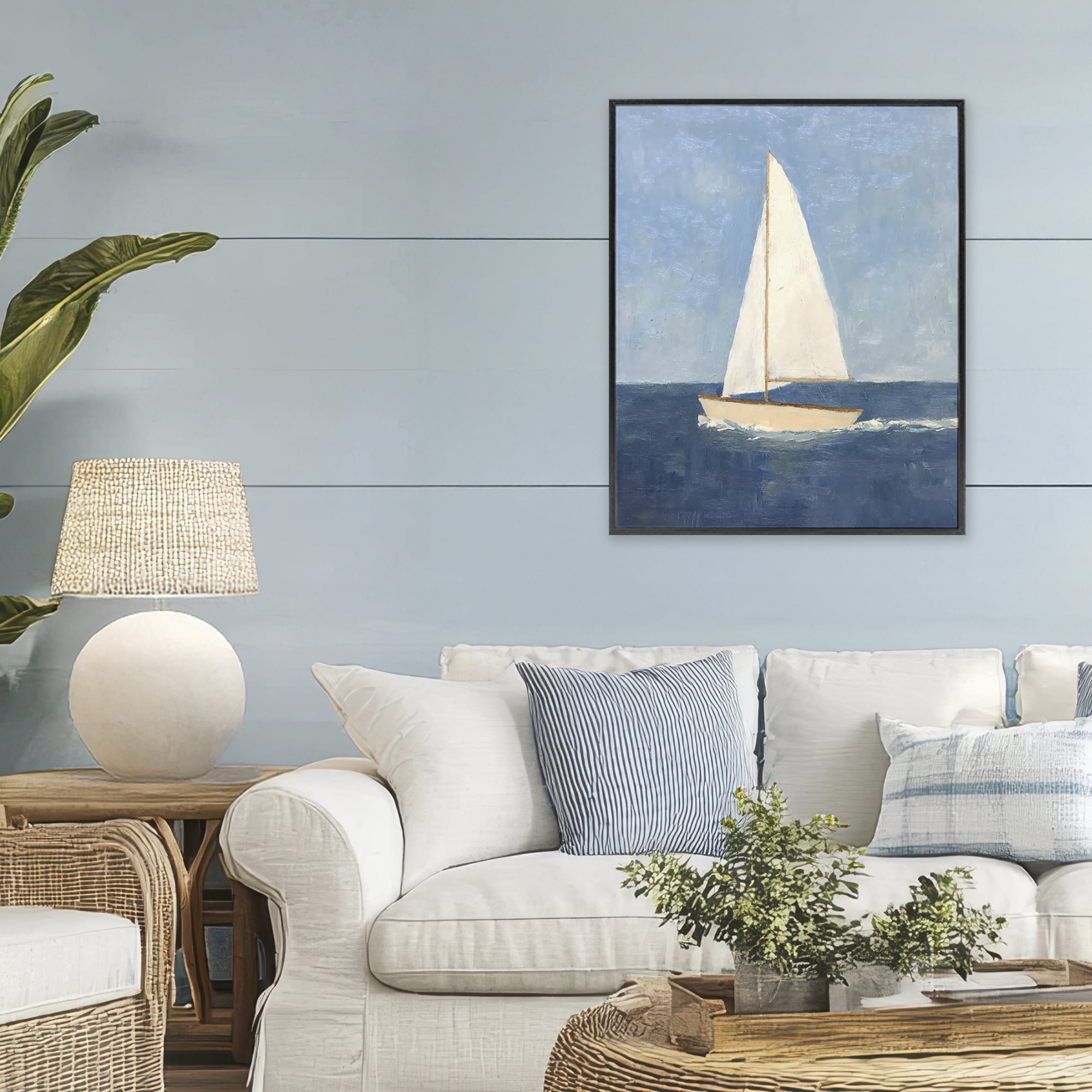 Stupell Industries Deep Blue Sail at Sea Black Framed Giclee Art, design by Creative Studio