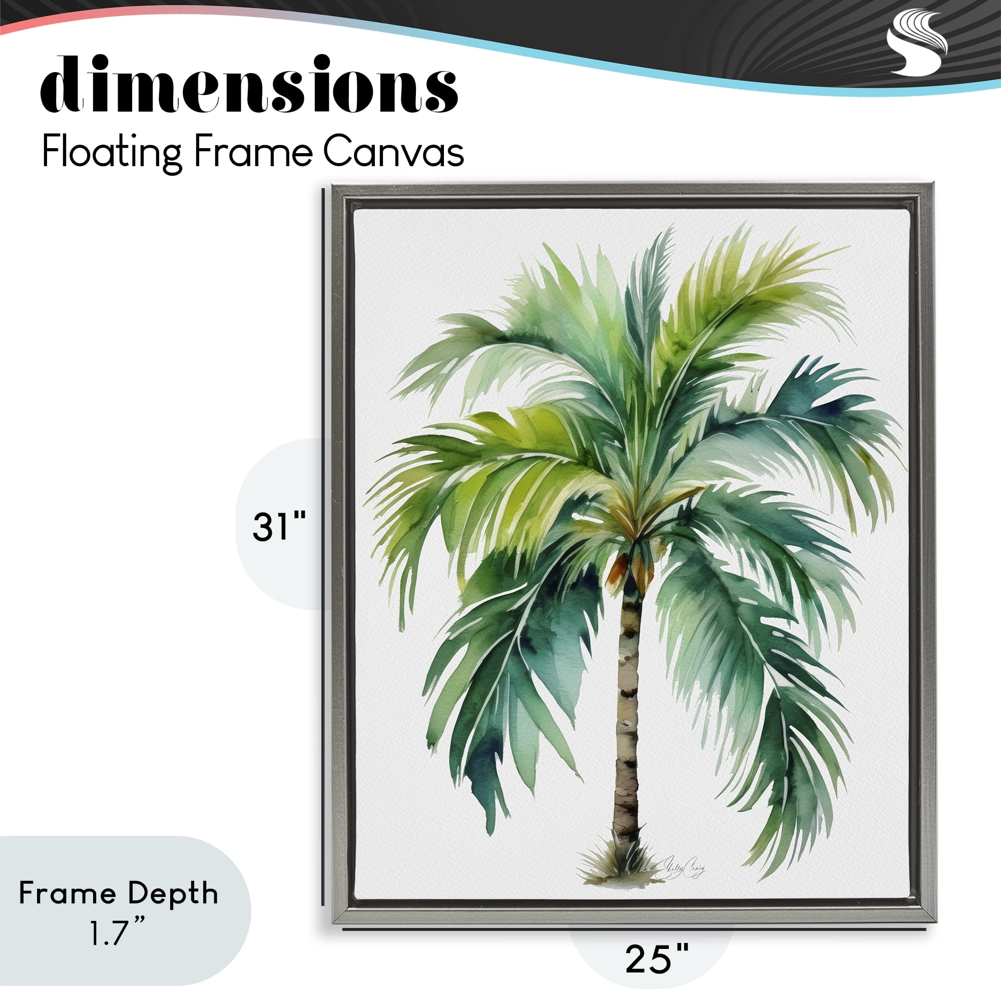 Stupell Industries Lagoon Majesty Palm Gray Framed Floater Canvas Wall Art, design by Shelly Craig