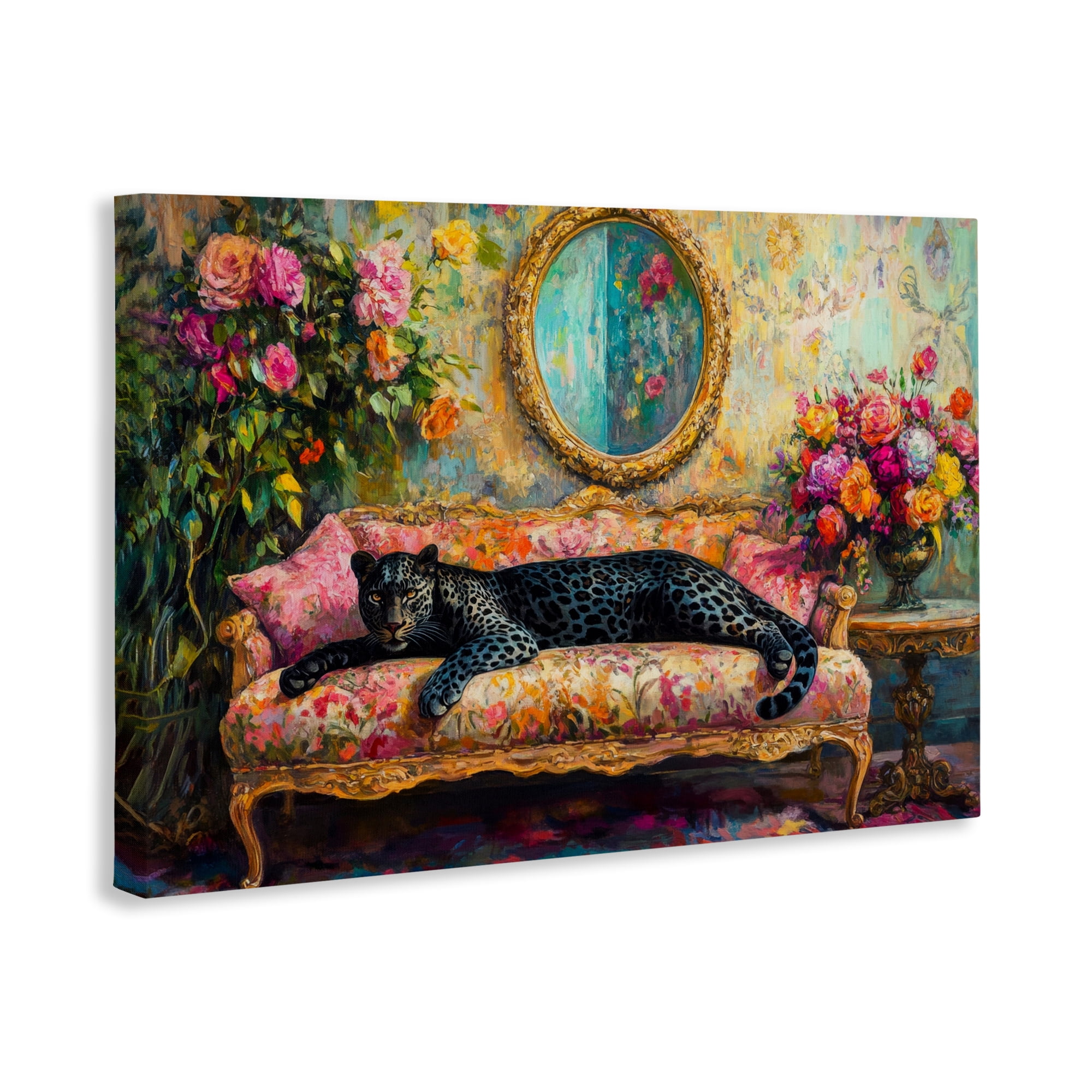Stupell Industries Lounging Leopard on Floral Sofa Canvas Wall Art, design by Petal Prints Design
