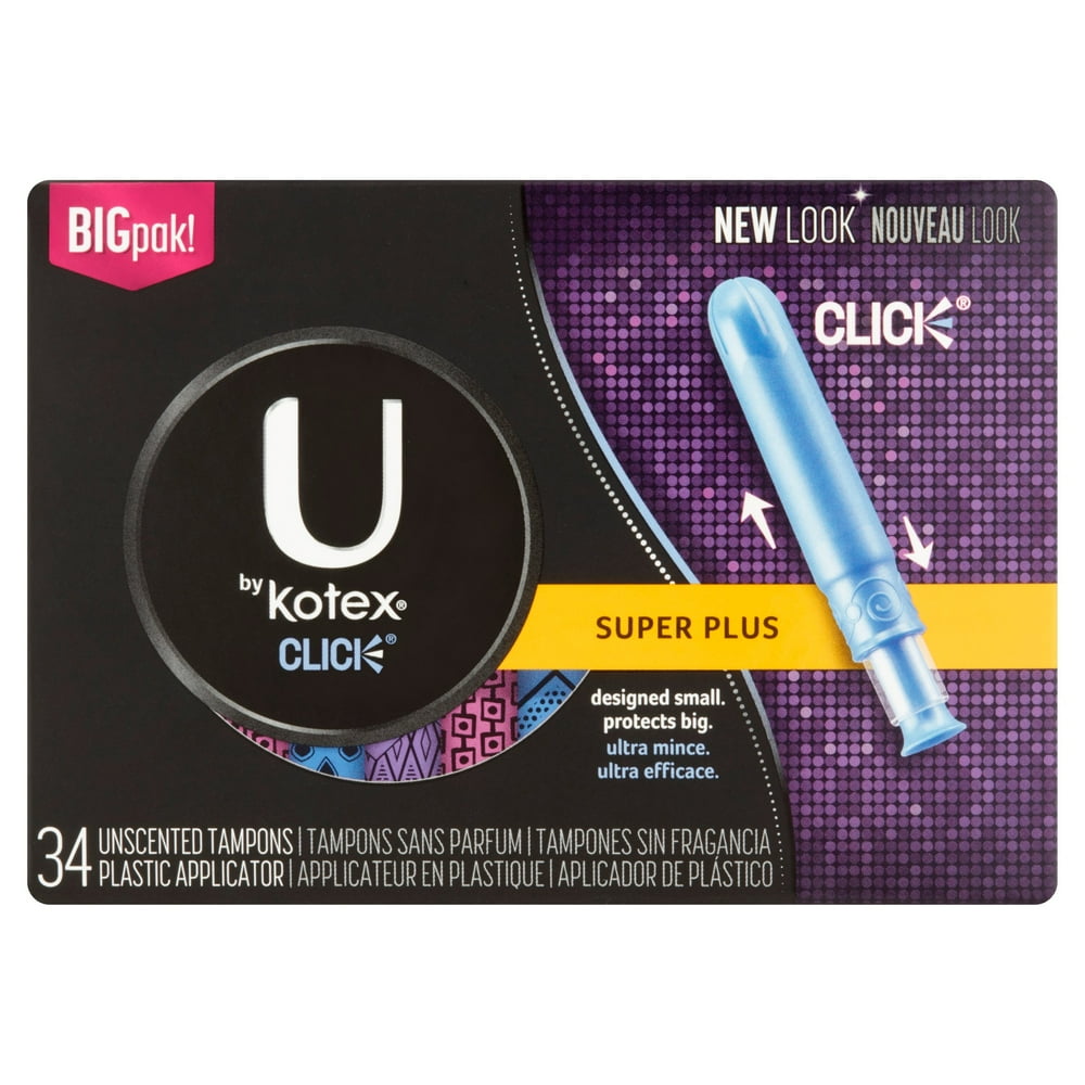 U by Kotex Click Compact Tampons, Super Plus Absorbency, Unscented, 34