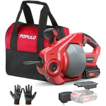 Populo Electric Drain Snake, 25 Plumbing Snake Clog Remover with 2.0AH Battery and Charger