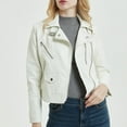 thumbnail image 2 of Women's Trendy Cropped Moto Jacket Zipper Lapel V Neck Long Sleeve Windproof Biker Jacket Coat with Pocket Outerwear White,XL, 2 of 7