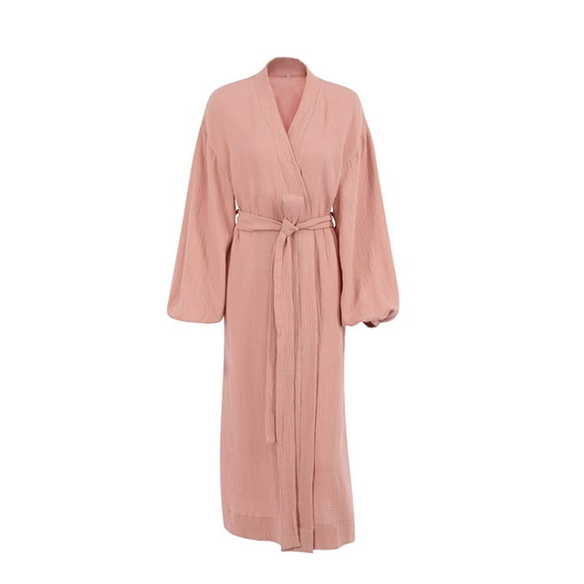 QualitChoice 1/2/3/5 Été Style Décontracté Ouvert devant Vêtements de Nuit Filles Simple Robe de Nuit Manches Longues Maison Hôtel Coton Marron m 1 Pce