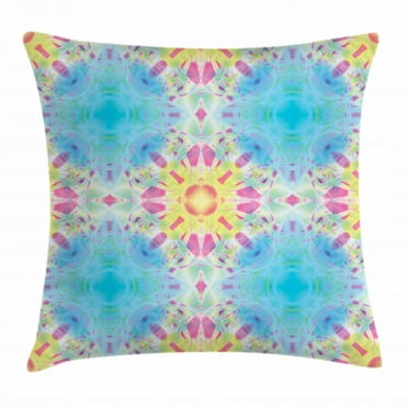 Psychedelic Decor Throw Pillow Cushion Cover, Kaleidoscopic Design Abstract Art Blurred Wavy Ornaments Oriental Image, Decorative Square Accent Pillow Case, 24 X 24 Inches, Pink Blue, by Ambesonne