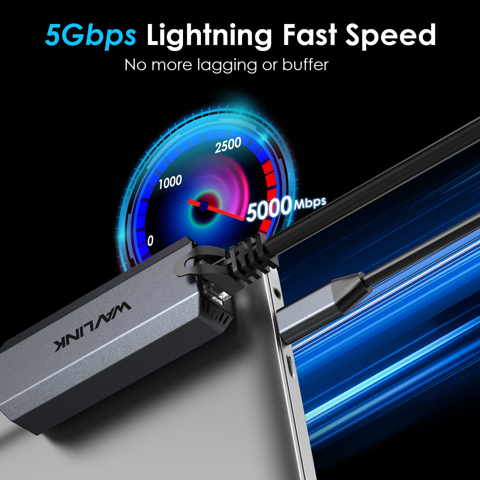 WAVLINK USB C to Ethernet Adapter 5Gbps, Driver-free RJ45 Gigabit LAN Ethernet Network Adapter for Laptops, Computers and More, Thunderbolt 5/4/3 Compatible, for MacBook Pro/Air, iPad Pro, Dell XPS
