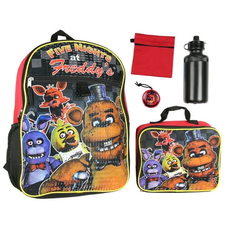 Five Nights At Freddy's 16"  Backpack Lunch Box Water Bottle Lunch Kit -5 Piece Set