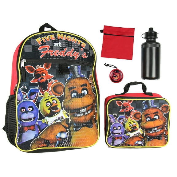 Five Nights At Freddy's 16"  Backpack Lunch Box Water Bottle Lunch Kit -5 Piece Set
