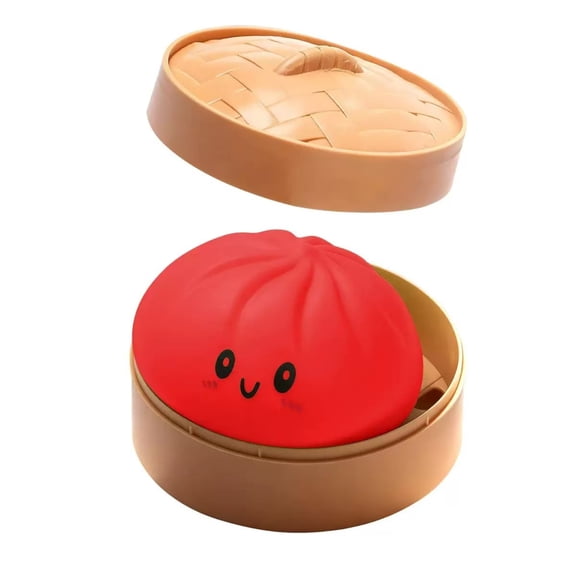 HOXZODT Giant Dumpling Squishy 3.93 Inch Jumbo Bun Stress Ball Red, Cute Face Soft Squeeze Decompression Fidget Toy with Steamer, Anxiety Relief Sensory Toy for Adults Party Gift Desktop Decor