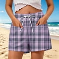 thumbnail image 2 of XPMWRP Women's Plaid Drawstring Elastic Waist Casual Shorts Loose Summer Daily Wear Relaxed Fit Short Pants with Pockets Purple XL, 2 of 6