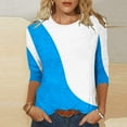 thumbnail image 2 of HAPIMO Women's Loose Tops Fit Casual Comfy Clothing Autumn Colorblock Tees Round Neck Pullover Spring Trendy 3/4 Sleeve Blue M, 2 of 4