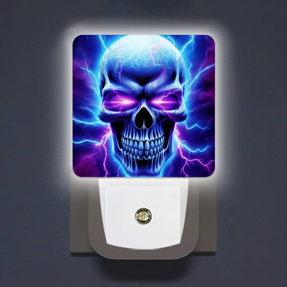 LED Night Lights Lamp with Dusk to Dawn Sensor, Skull With Glowing Eyes Surrounded By Lightning Night Light Plug Into Wall for Kids Room, Bedroom, Bathroom, Kitchen, Hallway